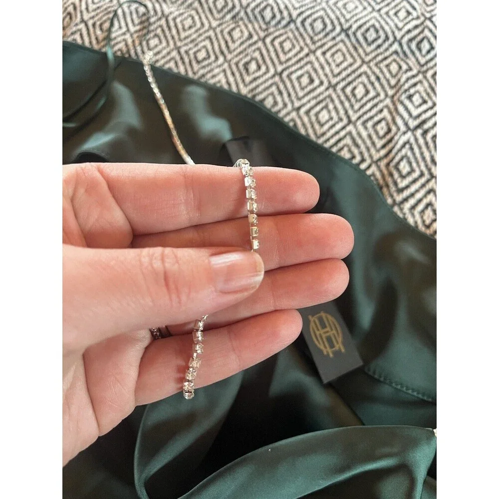 NEW! NWT HOUSE OF HARLOW Silky Cami Top Rhinestone Straps Emerald Green Size S - Picture 11 of 11